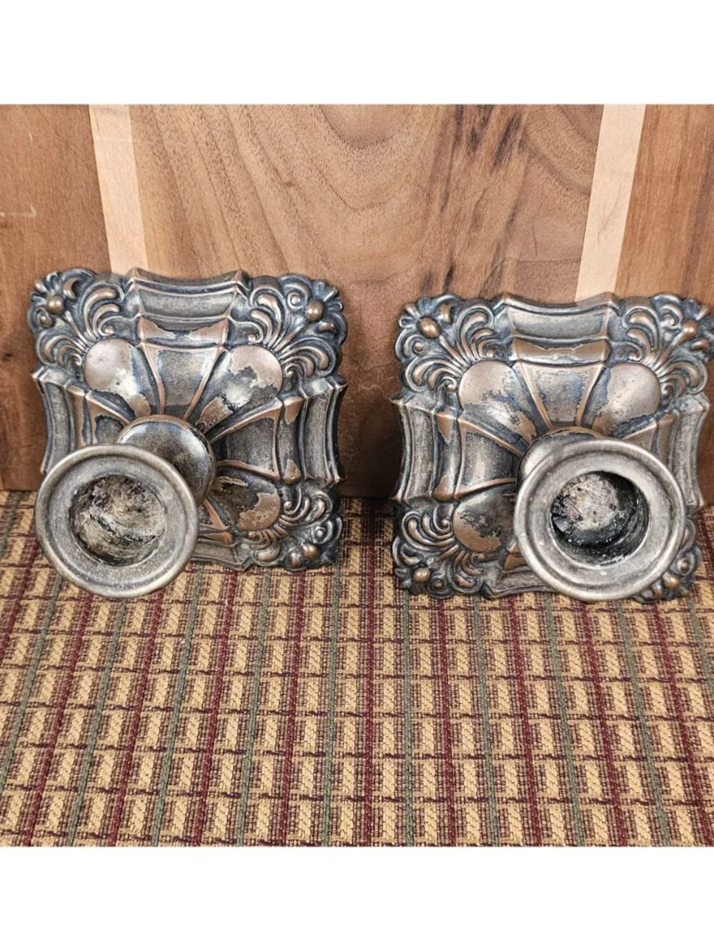 Pair Of Ornate Vintage Silver-Plated Candle Holders With Floral Design – 4.5